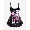 ROSE GAL Plus Size Women Floral Two Piece Bathing Suit Flowy Modest Tankini Swimsuit(Black)