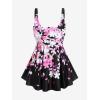 ROSE GAL Plus Size Women Floral Two Piece Bathing Suit Flowy Modest Tankini Swimsuit(Black)