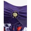 ROSE GAL Plus Size Women Goth Two Piece Bathing Suit Skull Floral Print Crisscross Back Flowy Tankini Swimsuit(Purple)