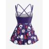 ROSE GAL Plus Size Women Goth Two Piece Bathing Suit Skull Floral Print Crisscross Back Flowy Tankini Swimsuit(Purple)