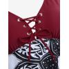ROSE GAL Plus Size Women Goth Two Piece Bathing Suit Skull Print Lace-up Crisscross Back Flowy Tankini Swimsuit(Red)