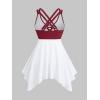 ROSE GAL Plus Size Women Goth Two Piece Bathing Suit Skull Print Lace-up Crisscross Back Flowy Tankini Swimsuit(Red)