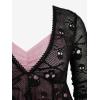 ROSE GAL Plus Size Women Gothic 2pcs T-Shirt Set Skull Mesh Long Sleeve Swing Top and Ribbe Knit Camis Goth Tops(Black)