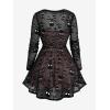 ROSE GAL Plus Size Women Gothic 2pcs T-Shirt Set Skull Mesh Long Sleeve Swing Top and Ribbe Knit Camis Goth Tops(Black)