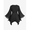 ROSE GAL Plus Size Women Gothic Halloween Costume Coated Handkerchief Hem Chiffon Bell Sleeve Goth Swing Top(Black)