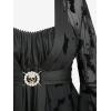 ROSE GAL Plus Size Women Gothic Halloween Costume Flocking Bat Mesh Asymmetric Bell Sleeve 2 in 1 Goth Swing Top(Black)