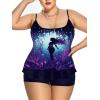 ROSE GAL Plus Size Women Gothic Tummy Control Modest Tankini Swimsuit Mermaid Print Boyleg Padded Tankini Swimwear(Black_4)