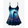ROSE GAL Plus Size Women Gothic Tummy Control Modest Tankini Swimsuit Mermaid Print Boyleg Padded Tankini Swimwear(Blue_1)