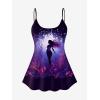 ROSE GAL Plus Size Women Gothic Tummy Control Modest Tankini Swimsuit Mermaid Print Boyleg Padded Tankini Swimwear(Purple_1)