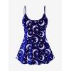 ROSE GAL Plus Size Women Gothic Tummy Control Modest Tankini Swimsuit Sun Moon Boyleg Padded Tankini Swimwear(Blue_1)