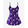 ROSE GAL Plus Size Women Gothic Tummy Control Modest Tankini Swimsuit Sun Moon Boyleg Padded Tankini Swimwear(Purple_2)