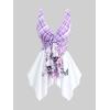 ROSE GAL Plus Size Women Gothic Two Piece Bathing Suit Skull Floral Print Plaid Tankini Swimsuit(Light Purple)