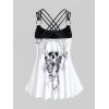 ROSE GAL Plus Size Women Gothic Two Piece Swimsuits 2 Piece Boyleg Strappy Skulls Tankini Bathing Suits(White_1)