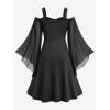 ROSE GAL Plus Size Women Halloween Costume Medieval Gothic Cold Shoulder Bell Sleeves Chiffon Swing Witch Dress(Black)