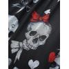 ROSE GAL Plus Size Women Halloween Costume T-Shirt Gothic Top Skull Mesh Lace Up Bell Sleeve Cold Shoulder Top(Black)