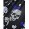 ROSE GAL Plus Size Women Halloween Costume T-Shirt Gothic Top Skull Mesh Lace Up Bell Sleeve Cold Shoulder Top(Deep Blue)