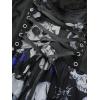 ROSE GAL Plus Size Women Halloween Costume T-Shirt Gothic Top Skull Mesh Lace Up Bell Sleeve Cold Shoulder Top(Deep Blue)