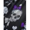 ROSE GAL Plus Size Women Halloween Costume T-Shirt Gothic Top Skull Mesh Lace Up Bell Sleeve Cold Shoulder Top(Purple)