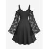 ROSE GAL Plus Size Women Halloween Witchy Costume Gothic Vintage Lace Long Bell Sleeve Cold Shoulder Vampire Dress(Black)