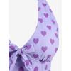 ROSE GAL Plus Size Women Heart Print High Waisted Contrast Whip Stitching Crisscross Back Bikini Set(Light Purple)