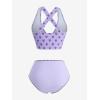 ROSE GAL Plus Size Women Heart Print High Waisted Contrast Whip Stitching Crisscross Back Bikini Set(Light Purple)