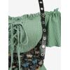 ROSE GAL Plus Size Women Medieval Renaissance Cold Shoulder Handkerchief Hem Lace-up 2 in 1 T-Shirt(Green)