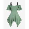 ROSE GAL Plus Size Women Medieval Renaissance Cold Shoulder Handkerchief Hem Lace-up 2 in 1 T-Shirt(Green)