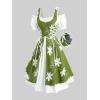 ROSE GAL Plus Size Women Medieval Renaissance Costume Flower Stitching Lace-up Fairy Dress with Pockets(Green)