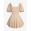ROSE GAL Plus Size Women Medieval Renaissance Off Shoulder Blouse Lace-up Jacquard Corset Swing Puff Sleeve Top(Khaki)