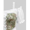 ROSE GAL Plus Size Women Medieval Renaissance Top Cold Shoulder Handkerchief Hem Layered 2 in 1 T-Shirt(White)