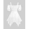ROSE GAL Plus Size Women Medieval Renaissance Top Cold Shoulder Handkerchief Hem Layered 2 in 1 T-Shirt(White)