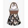 ROSE GAL Plus Size Women Modest Two Piece Bathing Suit Floral Print Twist Front Drawstring Side Halter Tankini Swimsuit(Coffee)