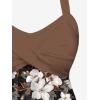 ROSE GAL Plus Size Women Modest Two Piece Bathing Suit Floral Print Twist Front Drawstring Side Halter Tankini Swimsuit(Coffee)