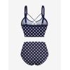 ROSE GAL Plus Size Women Polka Dot Print High Waisted Bikini Set Crisscross Tummy Control Bathing Suits(Deep Blue)