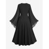 ROSE GAL Plus Size Women Renaissance Costume Victorian Medieval Fairy Bell Sleeves Irish Halloween Cosplay Dress(Black)
