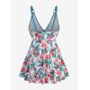 ROSE GAL Plus Size Women Tropical Flamingo Floral Leaf Print Self-tie Modest Tankini Swimsuit(Blue)