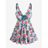 ROSE GAL Plus Size Women Tropical Flamingo Floral Leaf Print Self-tie Modest Tankini Swimsuit(Blue)