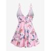 ROSE GAL Plus Size Women Tropical Two Piece Bathing Suit Floral Leaf Print Self-tie Modest Tankini Swimsuit(Pink)