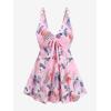 ROSE GAL Plus Size Women Tropical Two Piece Bathing Suit Floral Leaf Print Self-tie Modest Tankini Swimsuit(Pink)