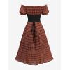 ROSE GAL Plus Size Women Vintage Plaid Dress Off The Shoulder Midi Swing Dress with Belt(Red)