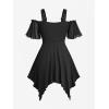 ROSE GAL Plus Size Womens Goth Cold Shoulder Corset Top Two Tone Ruffles Buckles Lace-up Underbust T-shirt(Black_1)