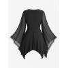 ROSE GAL Plus Size Womens Goth Grunge Trumpet Sleeves Tops(Black_1)