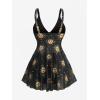 ROSE GAL Plus Size Womens Gothic Tankini Swimdress with Briefs 2 Piece Full Suns Printed Knot V Neck Padded Tankini Set(Black_1)