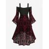 ROSE GAL Plus Size Womens Renaissance Costume Medieval Goth Cold Shoulder Dress(Red_1)