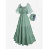 ROSE GAL Plus Size Womens Renaissance Fairy Dress Cottagecore Flutter Sleeve Ruffles Tie Butterfly Sleeves Dress(Green_1)