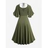 ROSE GAL Plus Size Womens Renaissance Fairy Summer Dress Lace-up Tie Ruffles Square Neck Flutter Sleeves Flowy Dress(Green_2)