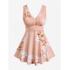ROSE GAL Plus Size Womens Two Piece Tankini Swimsuit Floral Ruched Floral Padded V Neck Tankini Set(Pink_1)