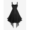 ROSE GAL Plus Size Womens Vintage Gothic Flower Flocking Lace-up Buckles Straps Sleeveless Midi Dress(Black_1)