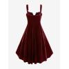 ROSE GAL Rosegal Gothic Lace Up Grommets High Low Velvet Midi Dress(Red_1)