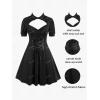 ROSE GAL Rosegal Plus Size Cutout Lace Up Ruched Shirted Collar A-Line Dress(Black-315)